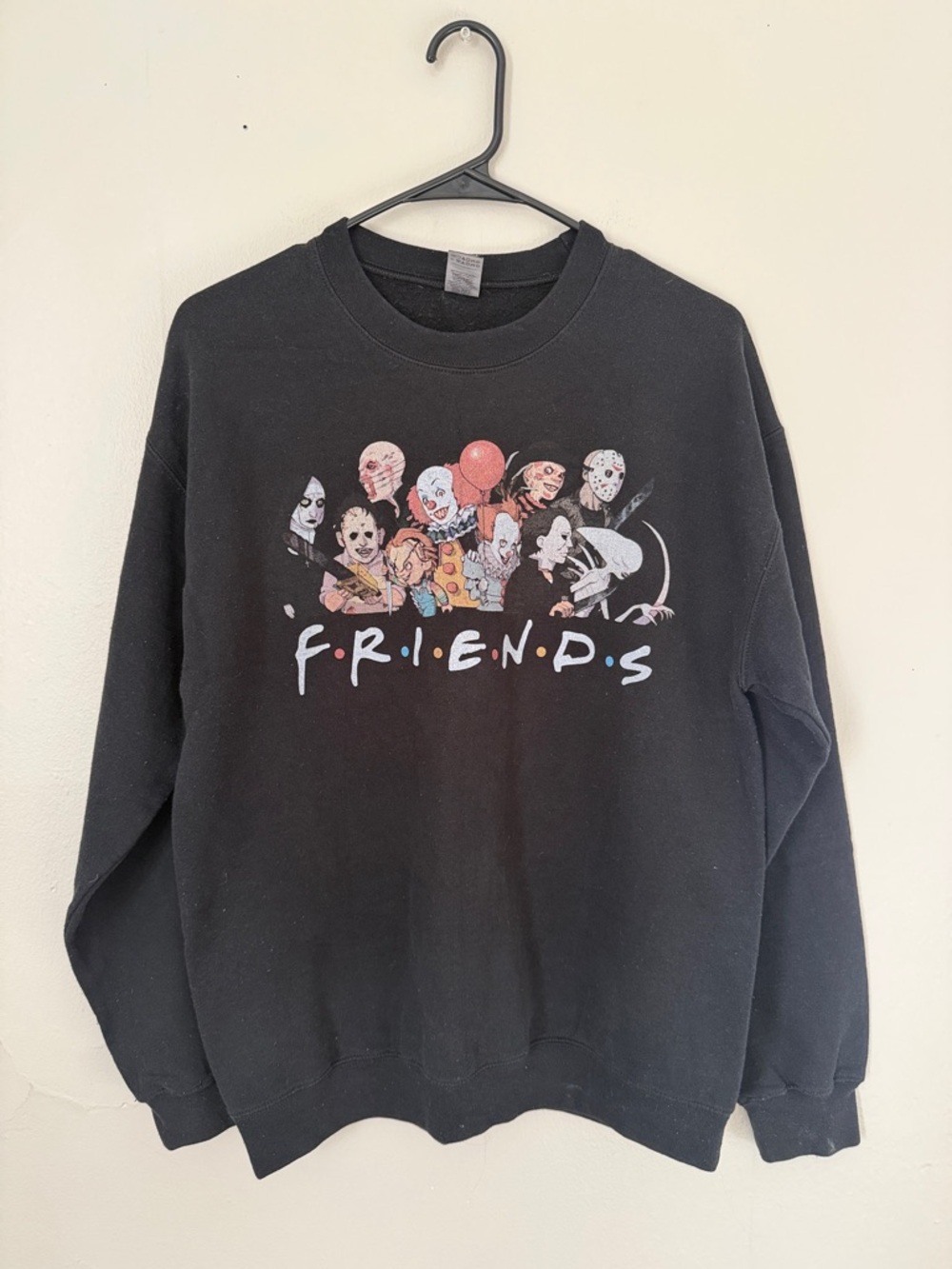 Gildan Black Crewneck Sweatshirt with Horror Characters 'FRIENDS' Graphic